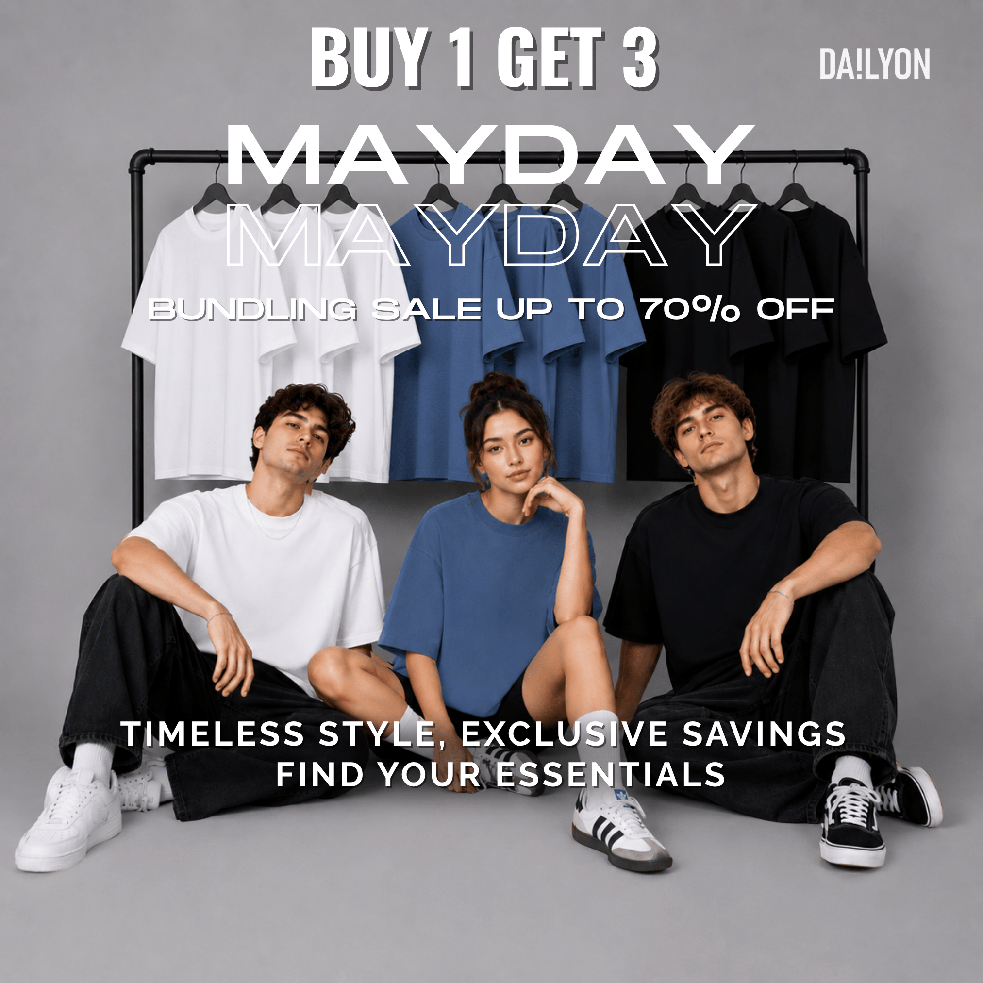 Dailyon Promo Bundling Sale Buy 1 Get 3 Urban Drape Oversized T-Shirt | White - Steel Blue - Black