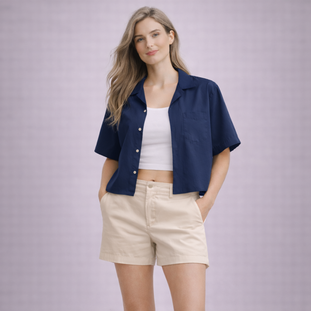 Camp Collar Shirt - Boxy Fit - Female | Navy