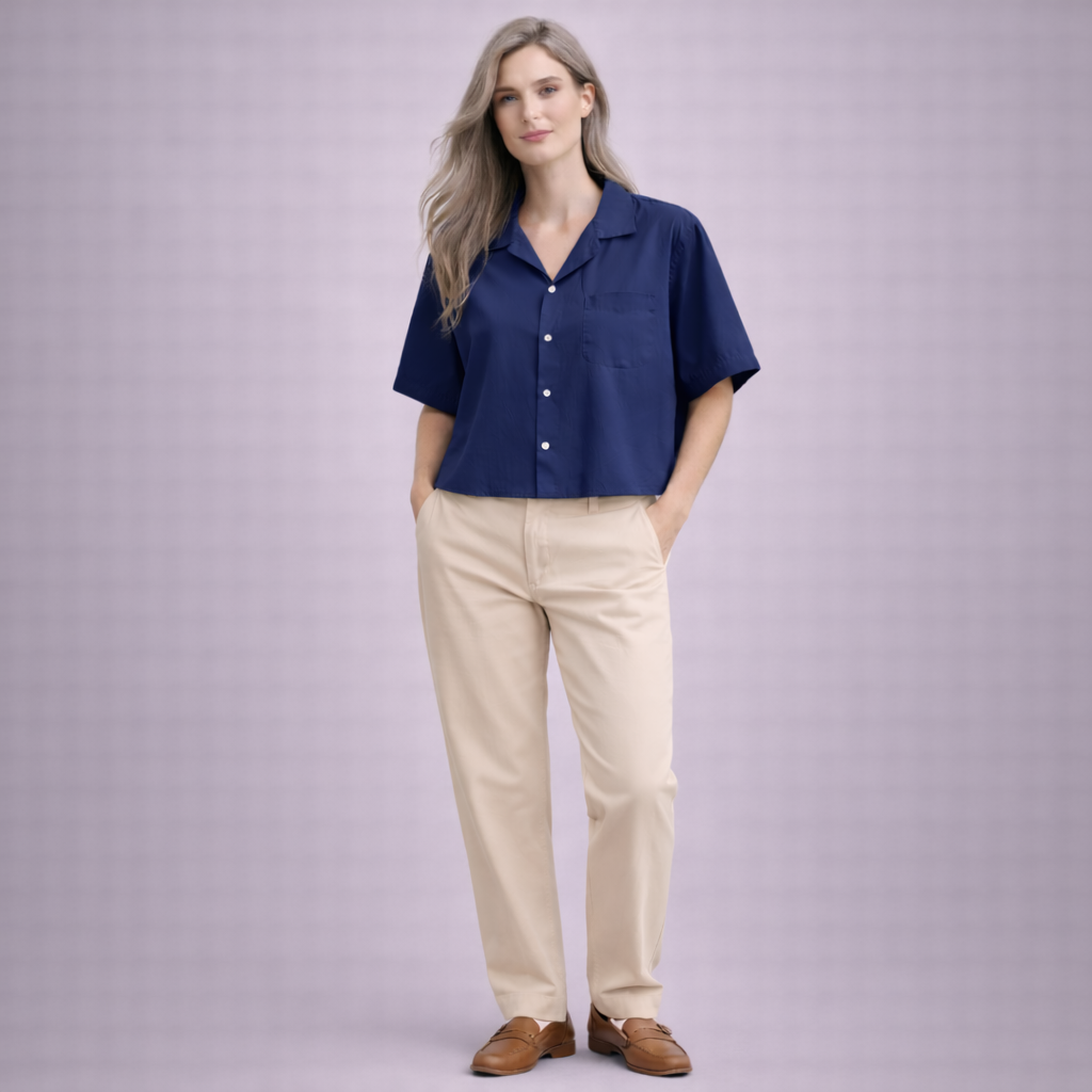 Camp Collar Shirt - Boxy Fit - Female | Navy