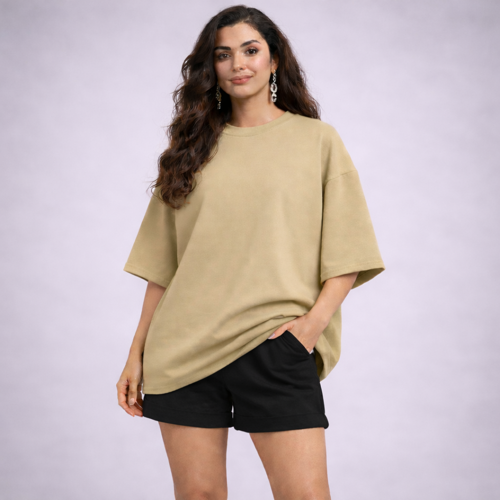 Urban Drape Oversized T-Shirt - Medium Weight | Khaki