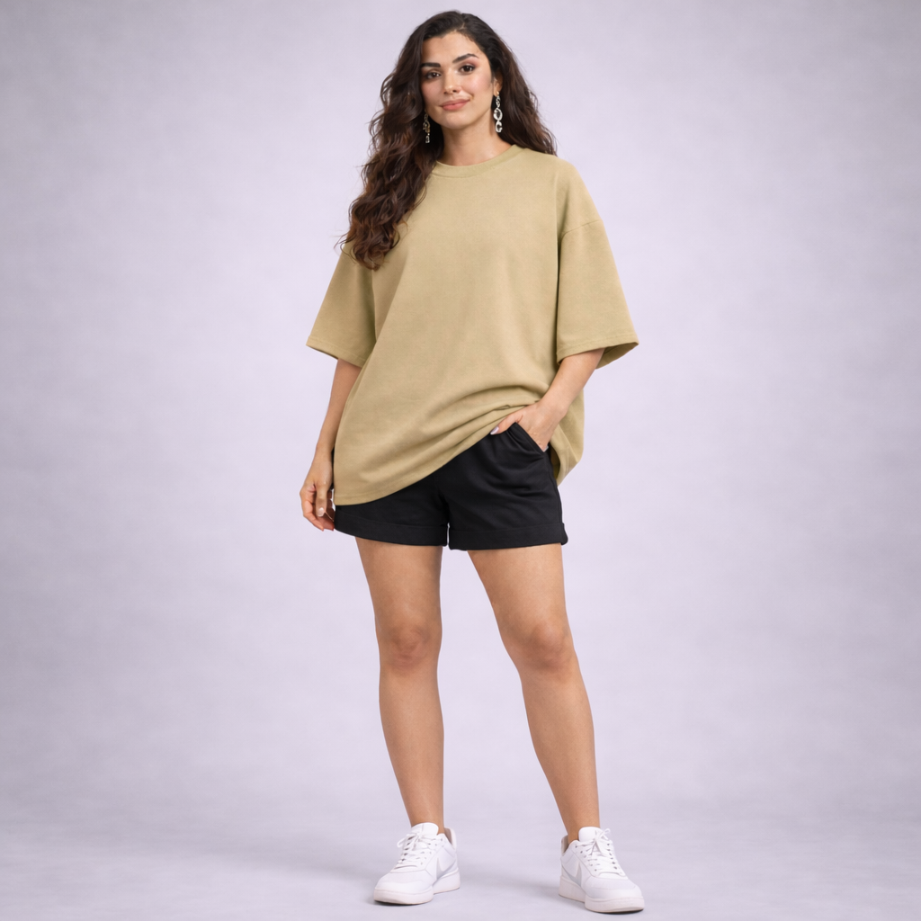 Urban Drape Oversized T-Shirt - Medium Weight | Khaki