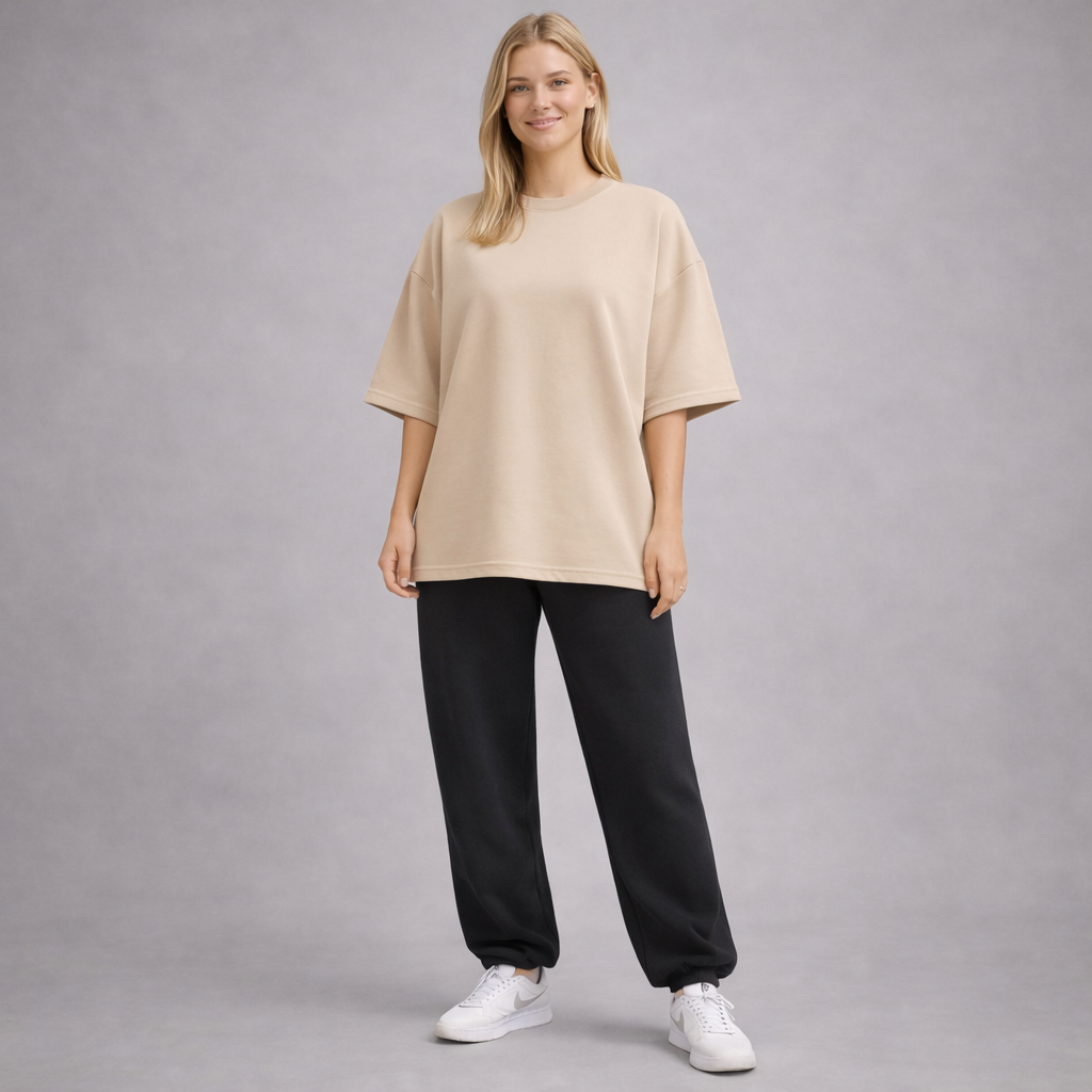 Urban Drape Oversized T-Shirt - Medium Weight | Beige