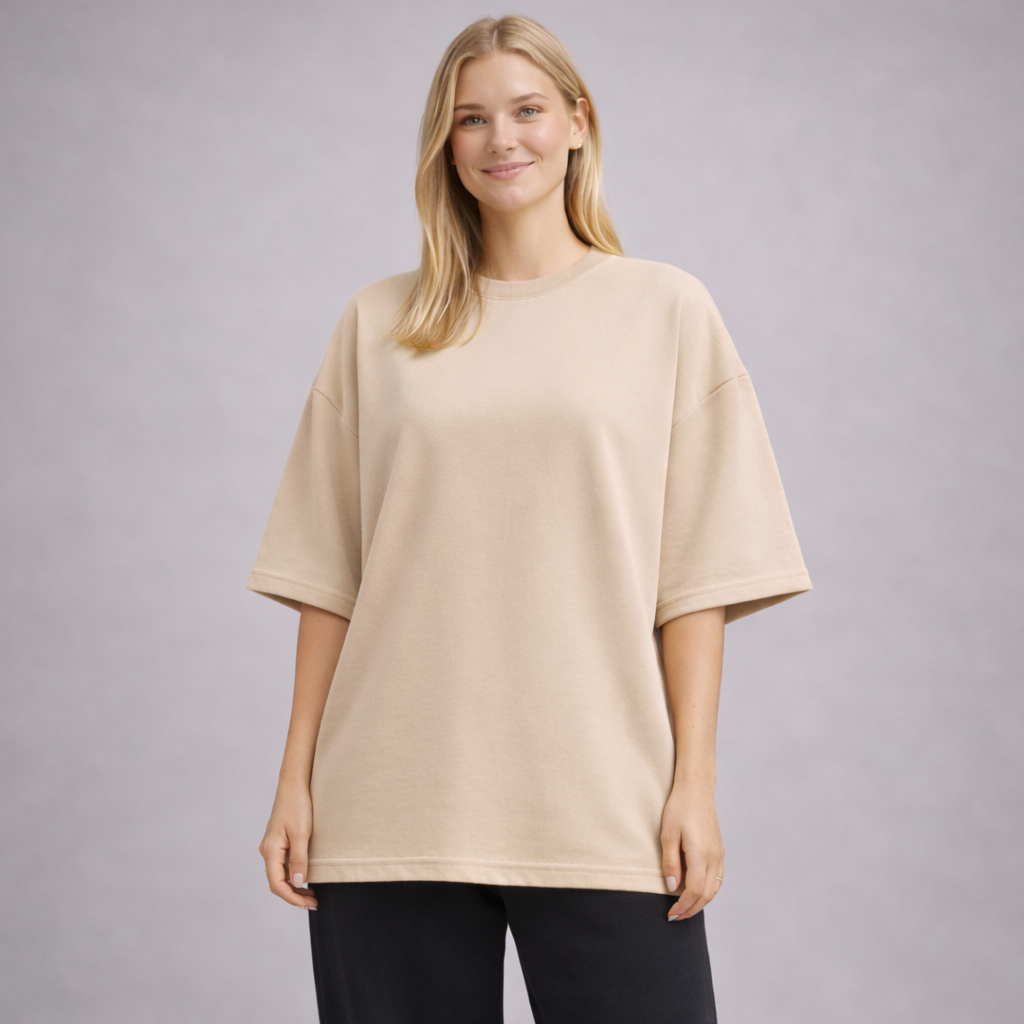 Urban Drape Oversized T-Shirt - Medium Weight | Beige