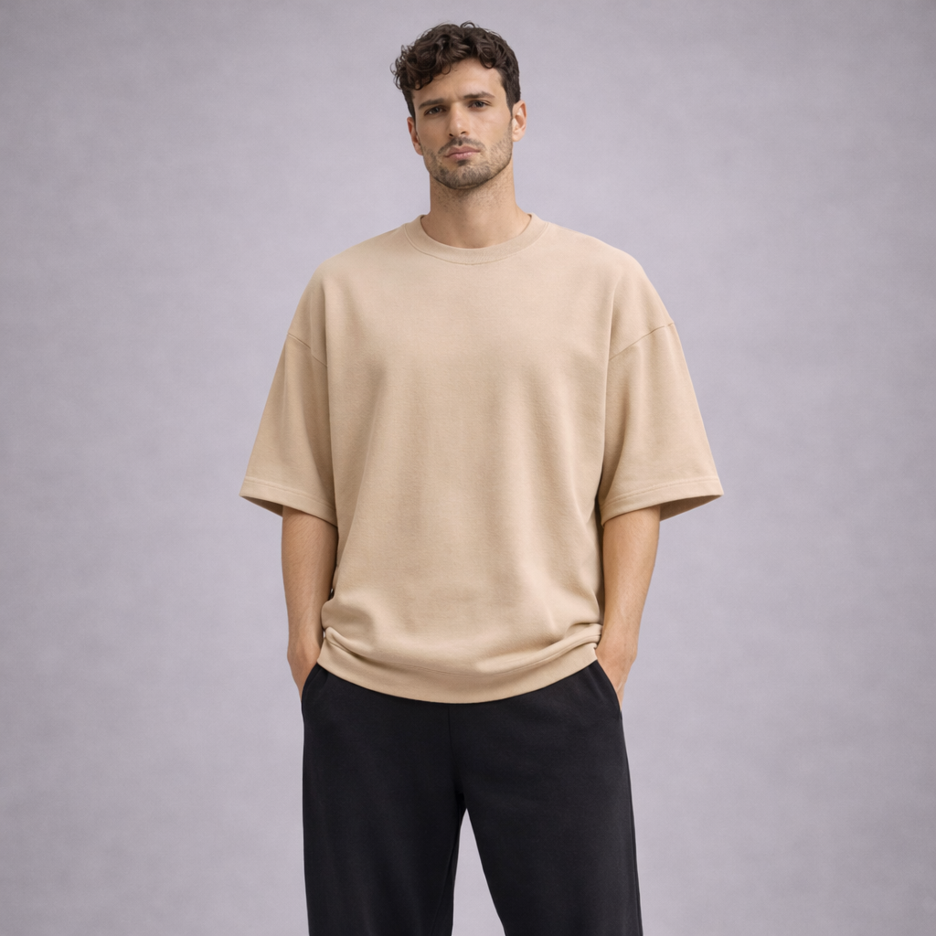 Urban Drape Oversized T-Shirt - Medium Weight | Beige