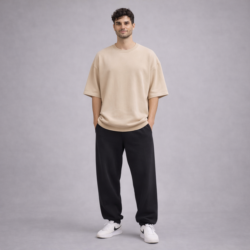 Urban Drape Oversized T-Shirt - Medium Weight | Beige