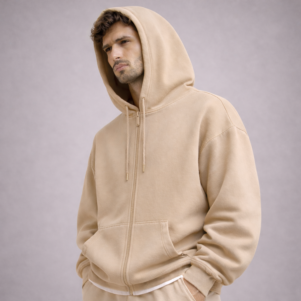 All Day Moving Zip Hoodie | Beige