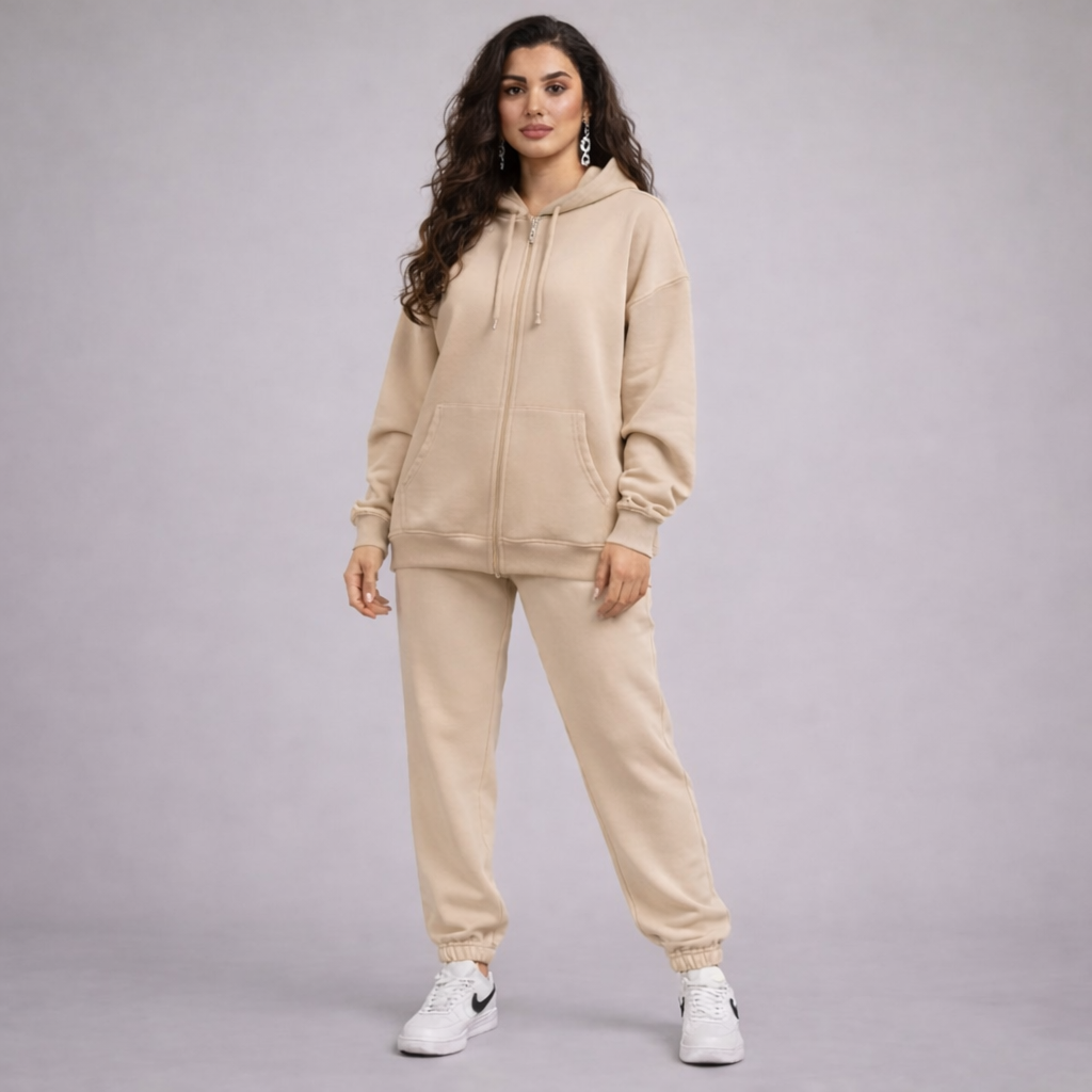 All Day Moving Zip Hoodie | Beige