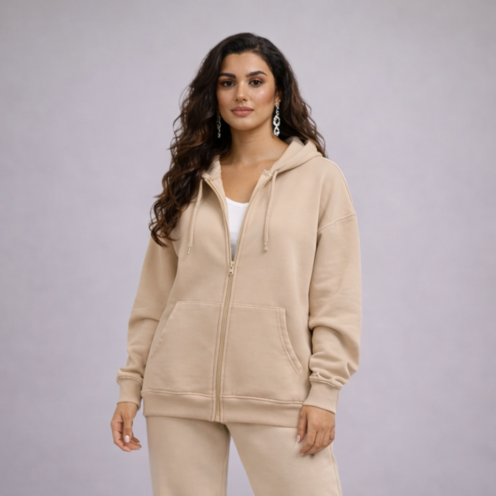 All Day Moving Zip Hoodie | Beige