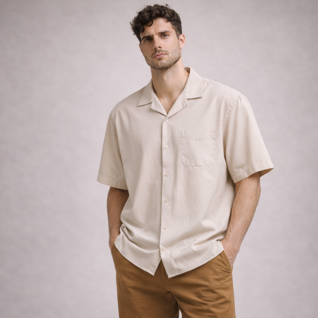 Camp Collar Shirt - Male | Beige