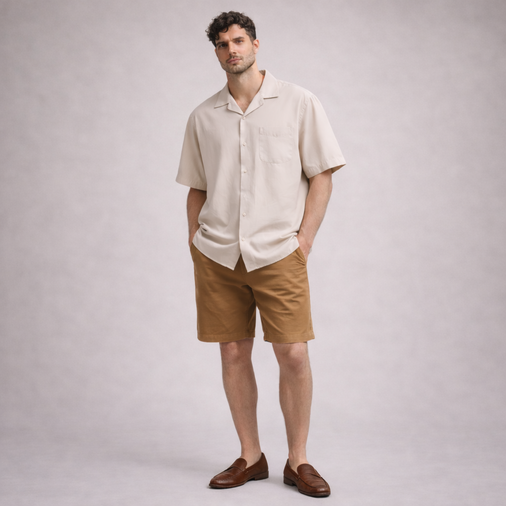 Camp Collar Shirt - Male | Beige