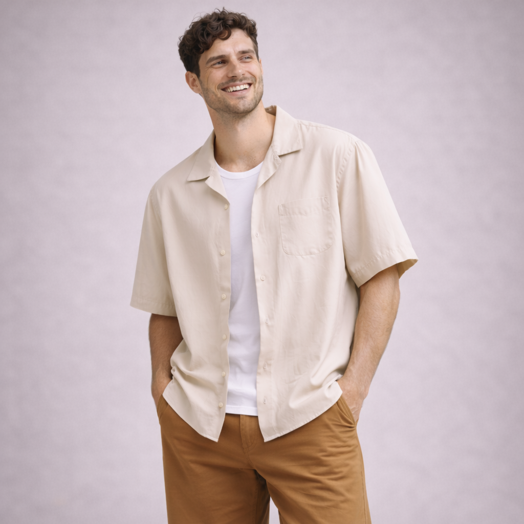 Camp Collar Shirt - Male | Beige