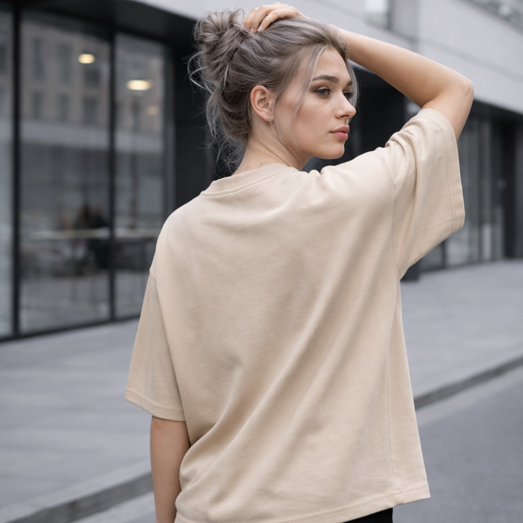 Daily Rhythm Graphic Oversized T-Shirt - Medium Weight | Beige